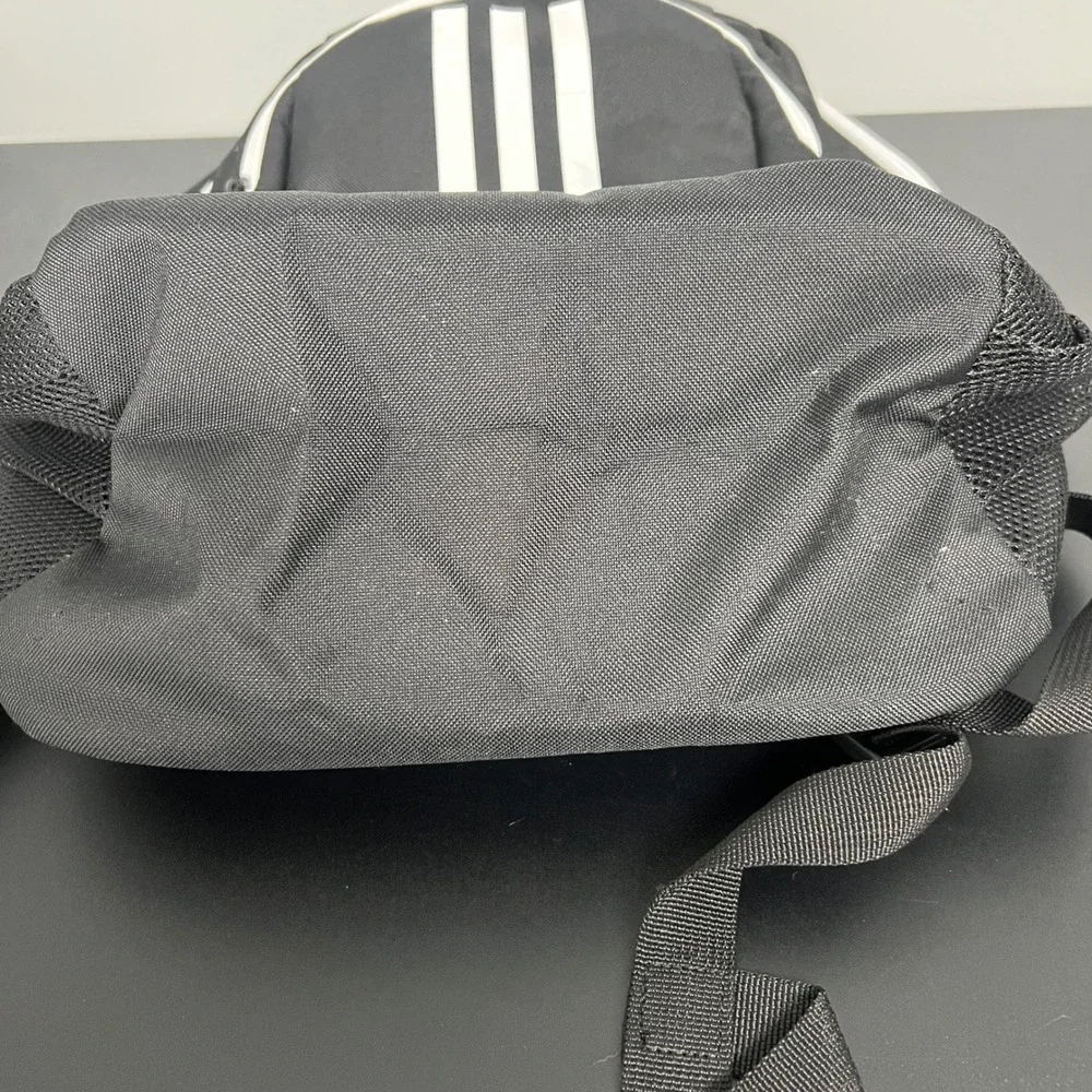 Adidas Black White 3-Stripe Striper Backpack School Gym Bag Recycled Polyester